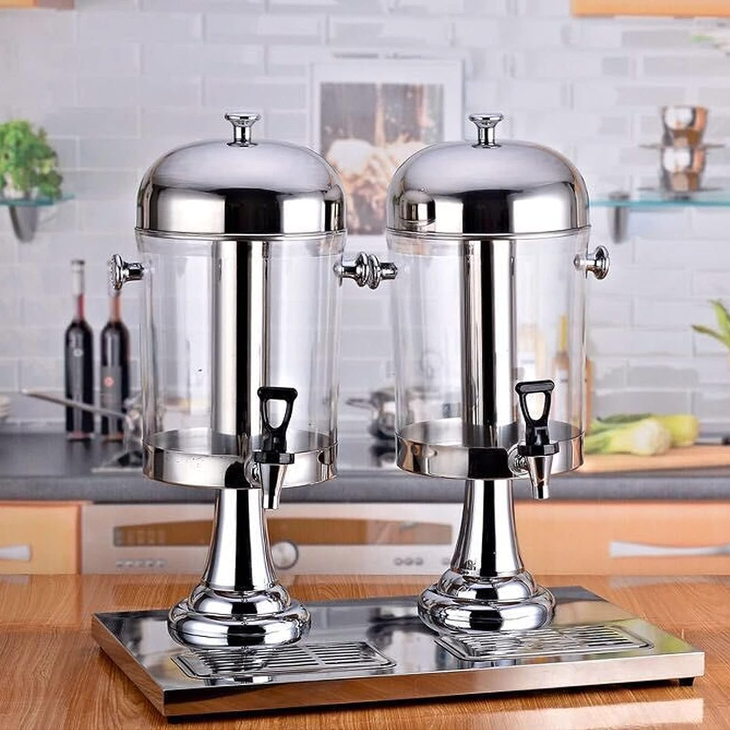 Beverage Dispenser, Cold Beverage Dispenser, Stainless Steel Juice Hot Cold Beverage for Restaurant, Water, Chilled Refreshments,Gold-Double Head,Gold-Double Head