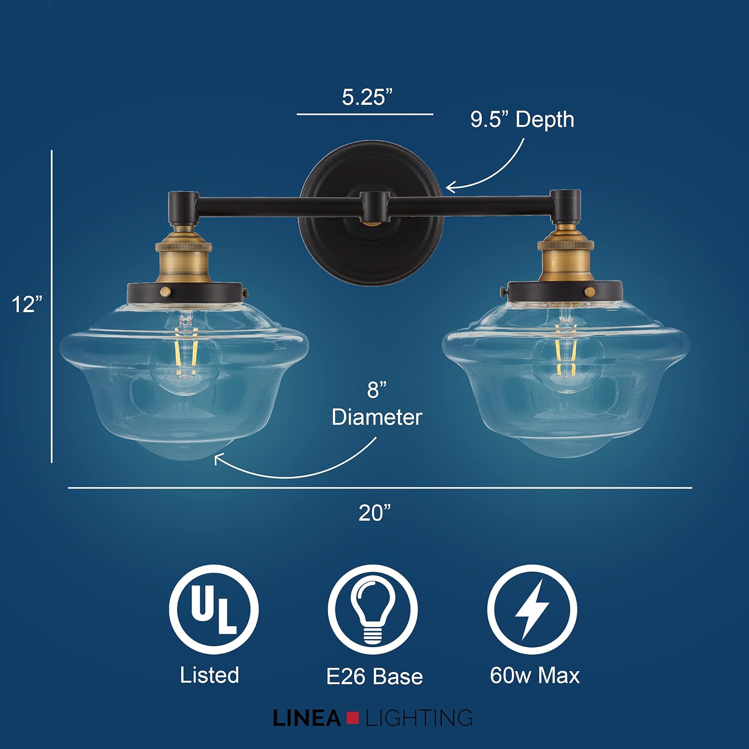 Linea di Liara Lavagna Farmhouse Matte Black Bathroom Light Fixtures Over Mirror Black and Gold 2-Light Bathroom Vanity Light Fixture Clear Glass Shades Modern Vanity Lights, Bulbs Included UL Listed