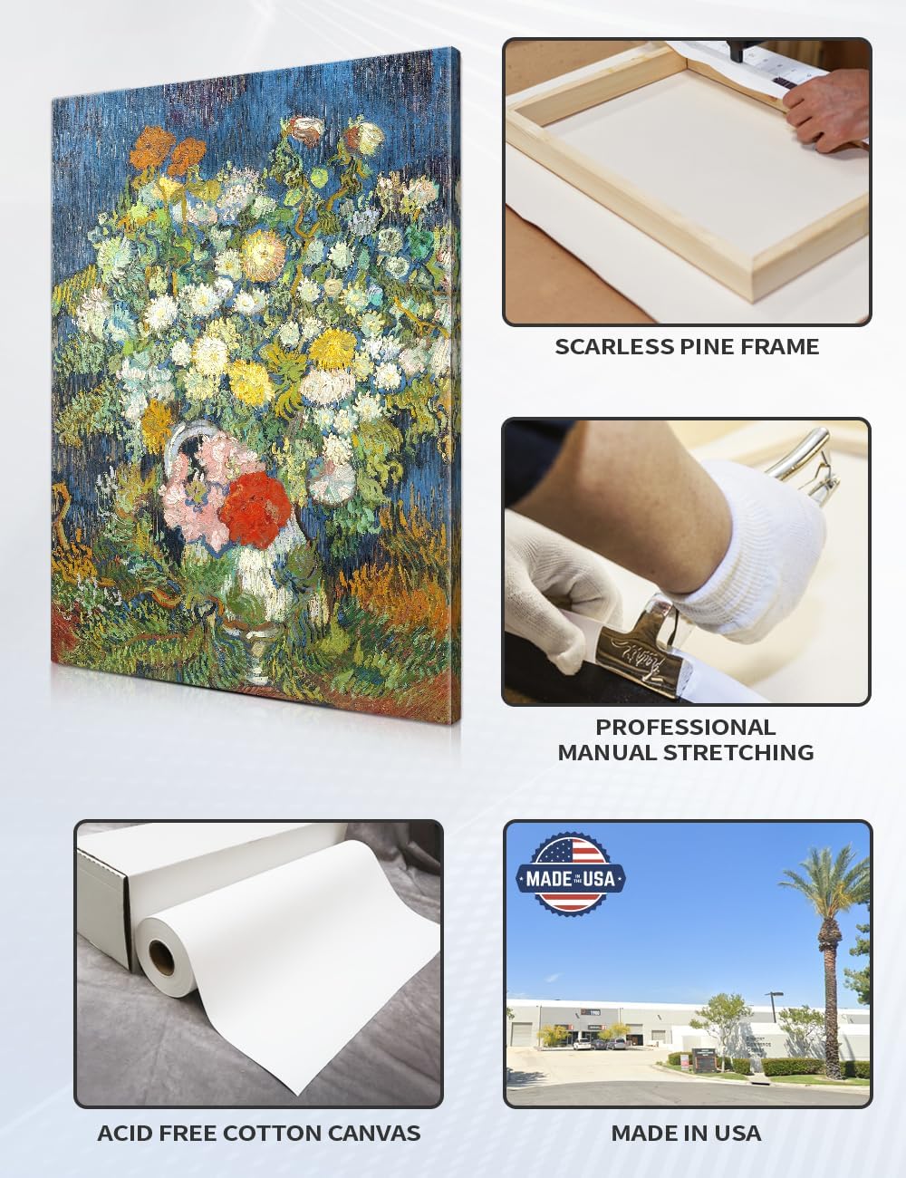 IPIC - Vincent Van Gogh Vase with Chrysanthemums and Other Flowers Giclee Canvas Print, Floral Still Life Wall Art, 1.5' Gallery Wrapped Large Canvas for Living Room Decor, Made in USA