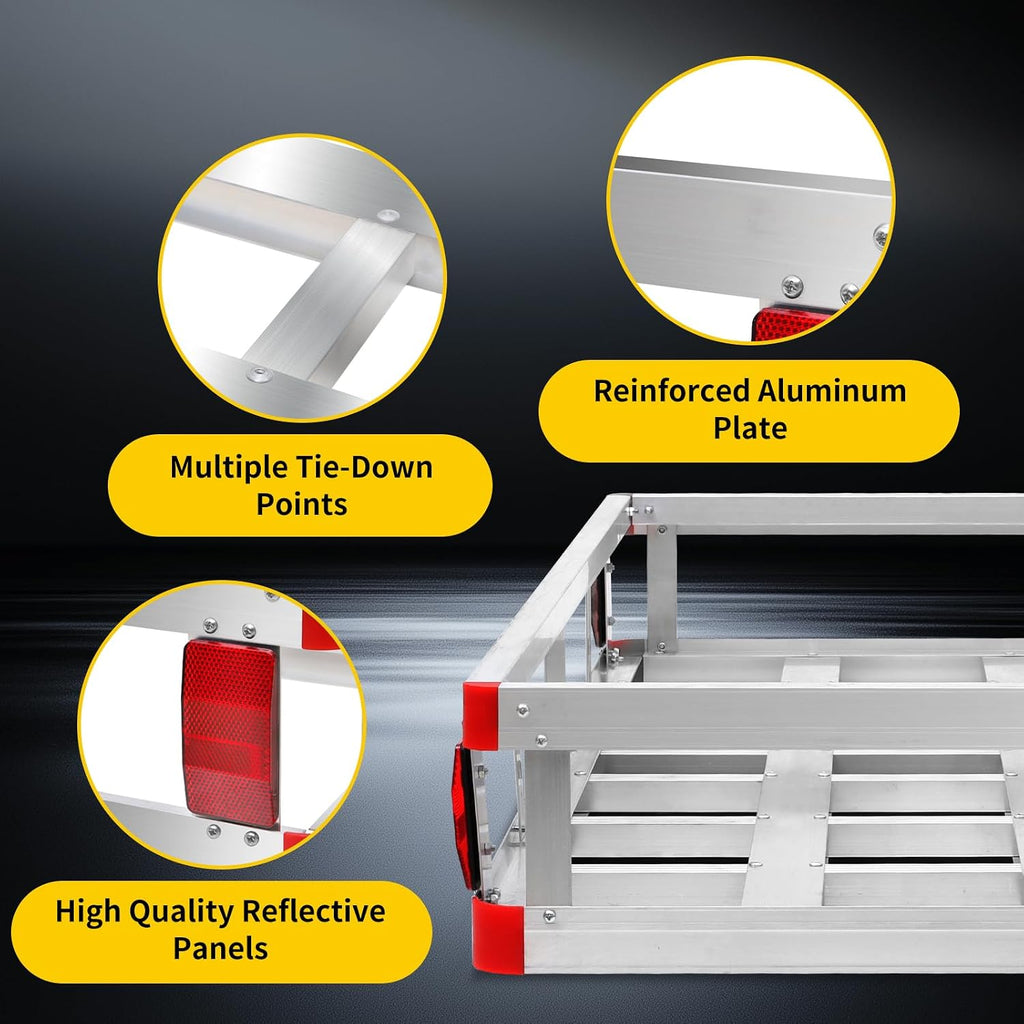 MaxxHaul Aluminum Cargo Carrier with Hitch Tightener Trailer Hitch Mount for RV Truck SUV Van Car with 2' Receiver - 500 lb. Load Cap. 47.25' x 20.25 x 6 Inner Dims. 49' x 22' x 6' Outer Dims.