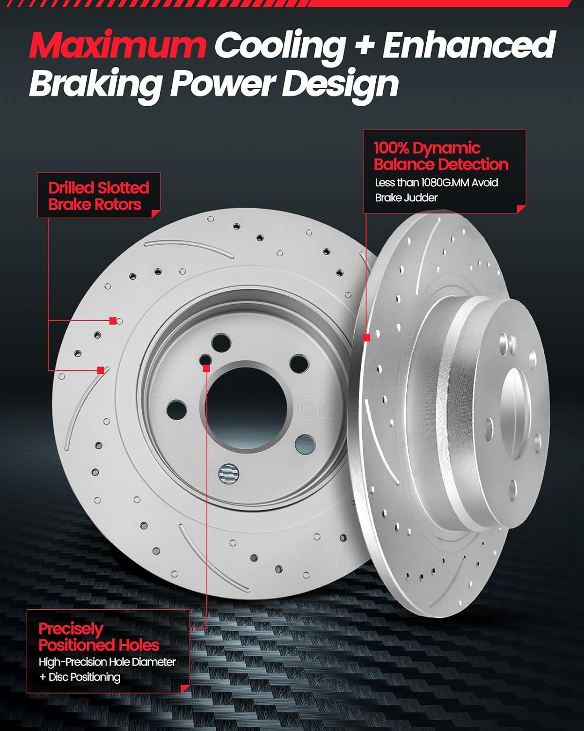 Brake Pads And Rotors Kit Compatible With 2012-2018 Ford Focus, Rear Automotive Replacement Brake Kits 54182 D1095-7874A Drilled And Slotted Rotors Geomet Ceramic Brake Pads 270.9mm(10.7in)