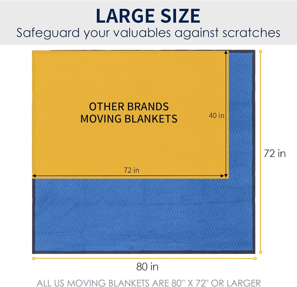 Moving Blankets 12 Packs, Extra Large 80'x72' Furniture Moving Pads, Reusable Packing Blankets, Professional Quilted Furniture Shipping & Storage Pads for Couch Desk Cabinet Appliances, Blue and Black