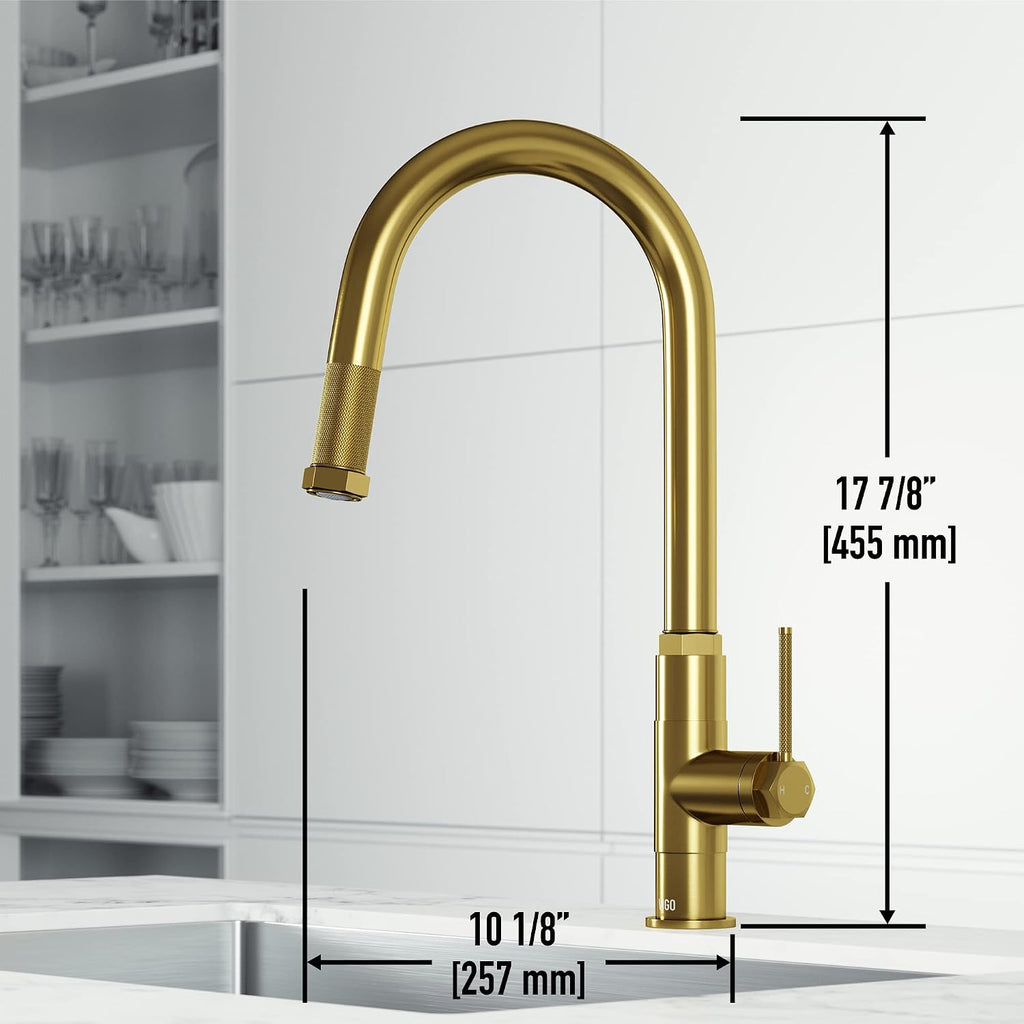 VIGO Hart Arched 18'' H Single Handle Pull-Down Spout Kitchen Faucet in Matte Brushed Gold-VG02035MG