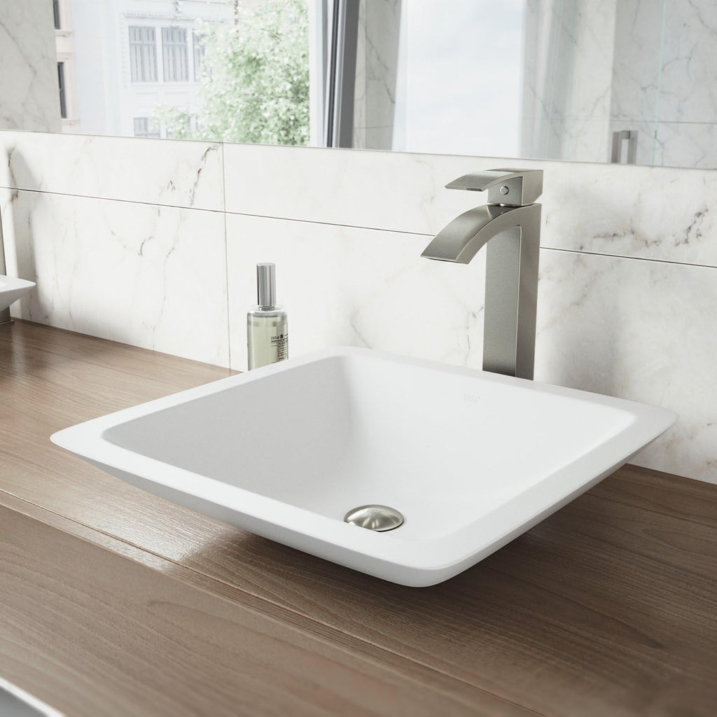 VIGO Duris Waterfall Single-Handle Single-Hole Mount Vessel Bathroom Sink Faucet, 12-Inch, Brushed Nickel, Modern Design, Solid Brass, 1.2 GPM WaterSense & Ceramic Disc Valve, Corrosion-Resistant