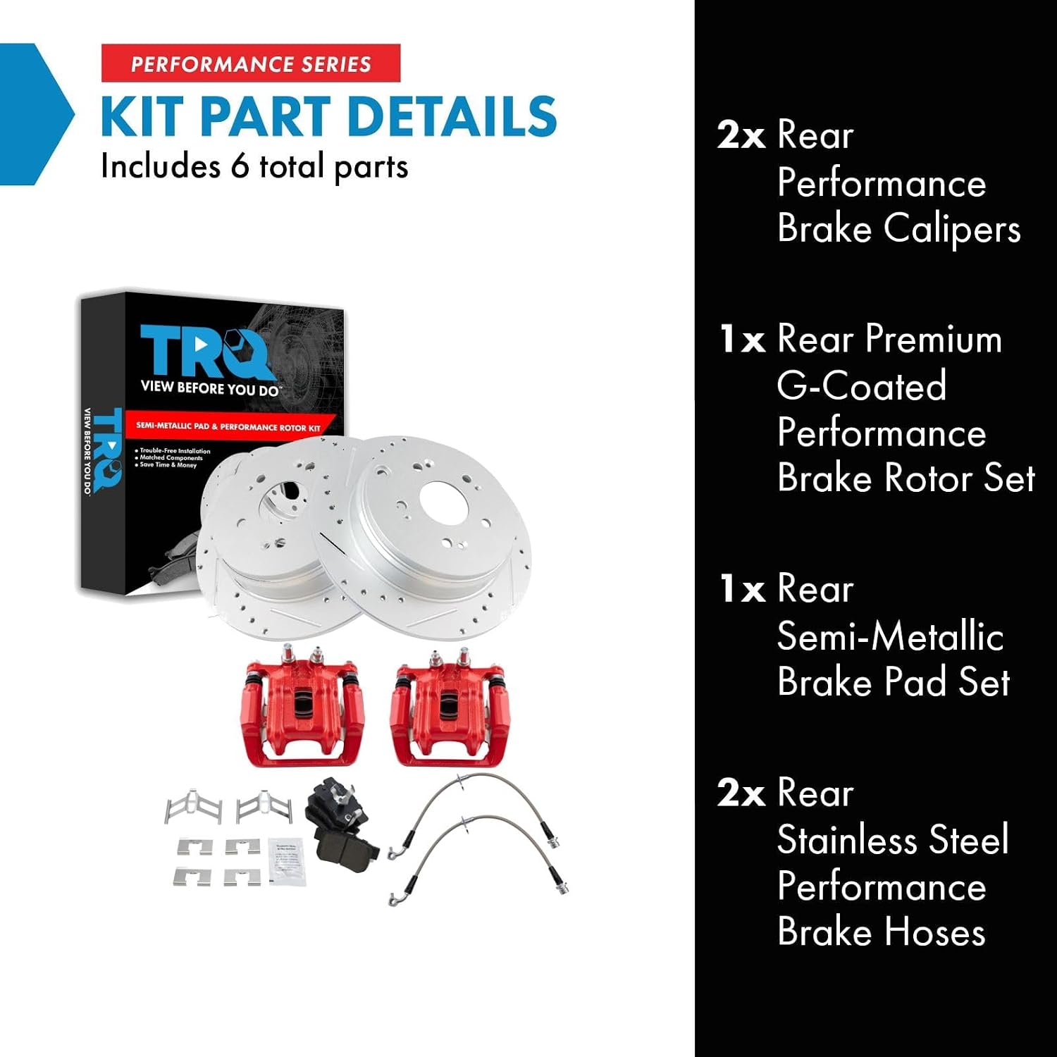 TRQ Performance Rear Brake Pad and Rotor Set Semi Metallic Coated Rotors Calipers Compatible with 2007-2011 Honda CR-V
