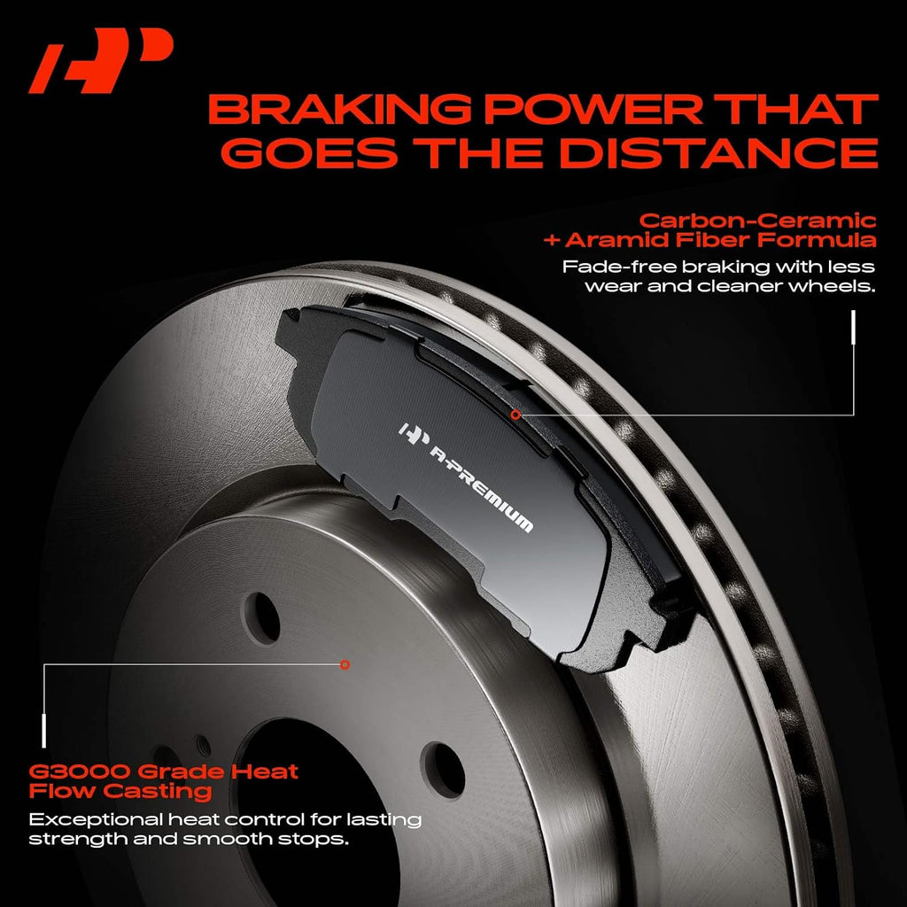 A-Premium 11.93 in (303mm) Front Vented Disc Brake Rotors + Ceramic Pads Kit Compatible with Select Buick and Chevy Models - Lucerne 06-11, Impala 06-13, Impala Limited 14-16, Monte Carlo 06-07, 6-PC