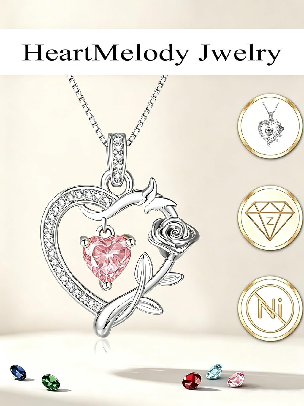 HeartMelody Heart Necklaces for Women Gold,14k 18K White Gold Plated Dainty Rose Butterfly Necklace with Garnet Birthstone Pendant Necklace Everyday Jewelry Birthday Christmas Gifts for Women Mom Her