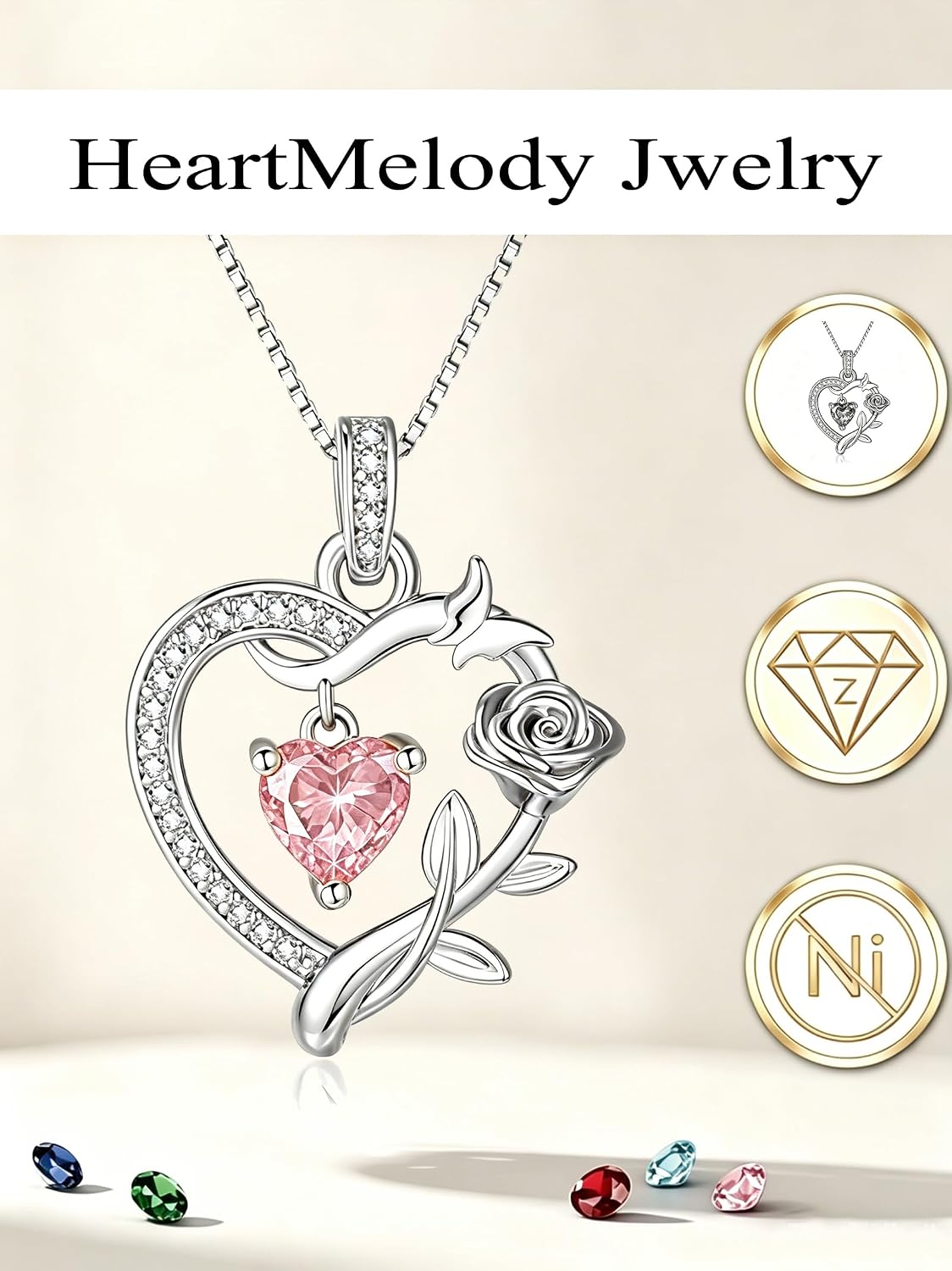 HeartMelody Heart Necklaces for Women Gold,14k 18K White Gold Plated Dainty Rose Butterfly Necklace with Garnet Birthstone Pendant Necklace Everyday Jewelry Birthday Christmas Gifts for Women Mom Her