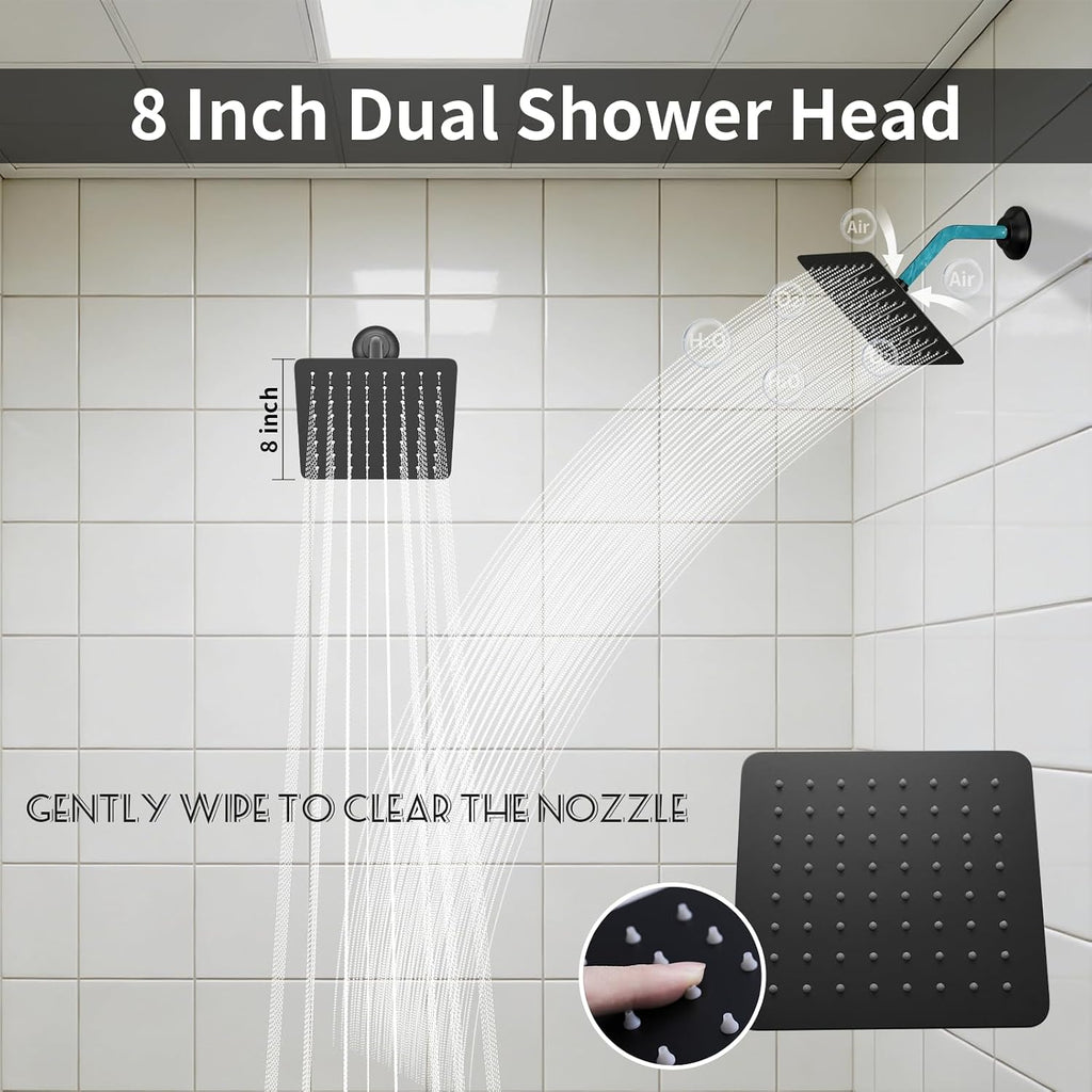 Matte Black Shower System with 3 Rain Shower Head(12+8+8 inch), Handheld Spray, 4 Way Smart Temperature Display Shower Faucet set