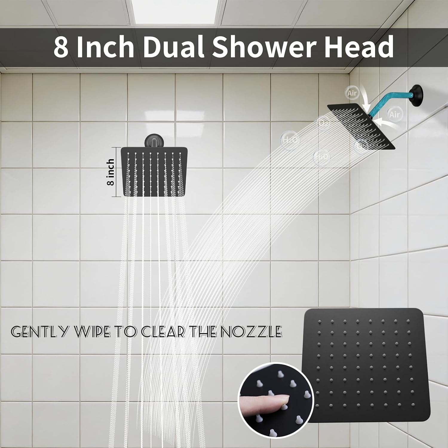 Matte Black Shower System with 3 Rain Shower Head(12+8+8 inch), Handheld Spray, 4 Way Smart Temperature Display Shower Faucet set