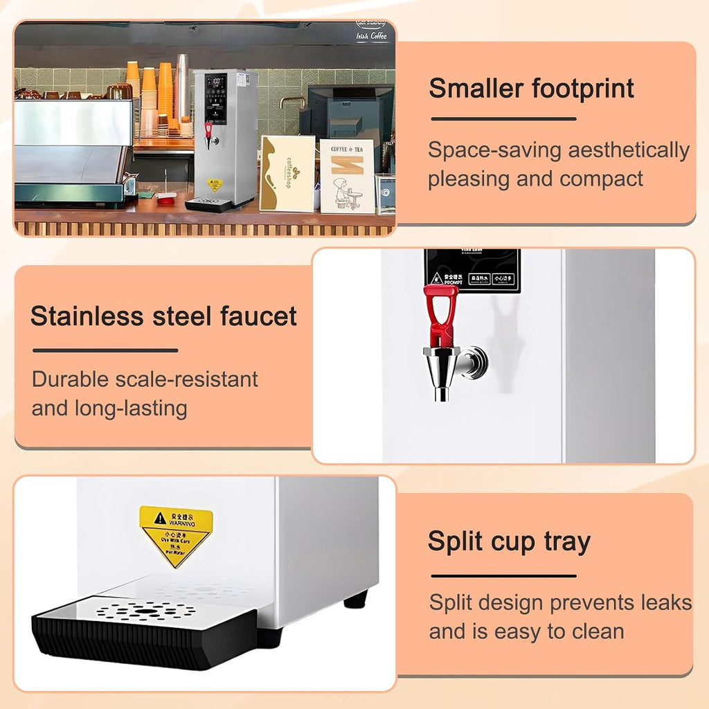 SHAHRYAR Professional Commercial Electric Hot Water Dispenser,3000w Instant Hot Water Dispenser,Water Output: 60l/H,30% Energy Saving,Stainless Steel Faucet,for Milk Tea Shops White