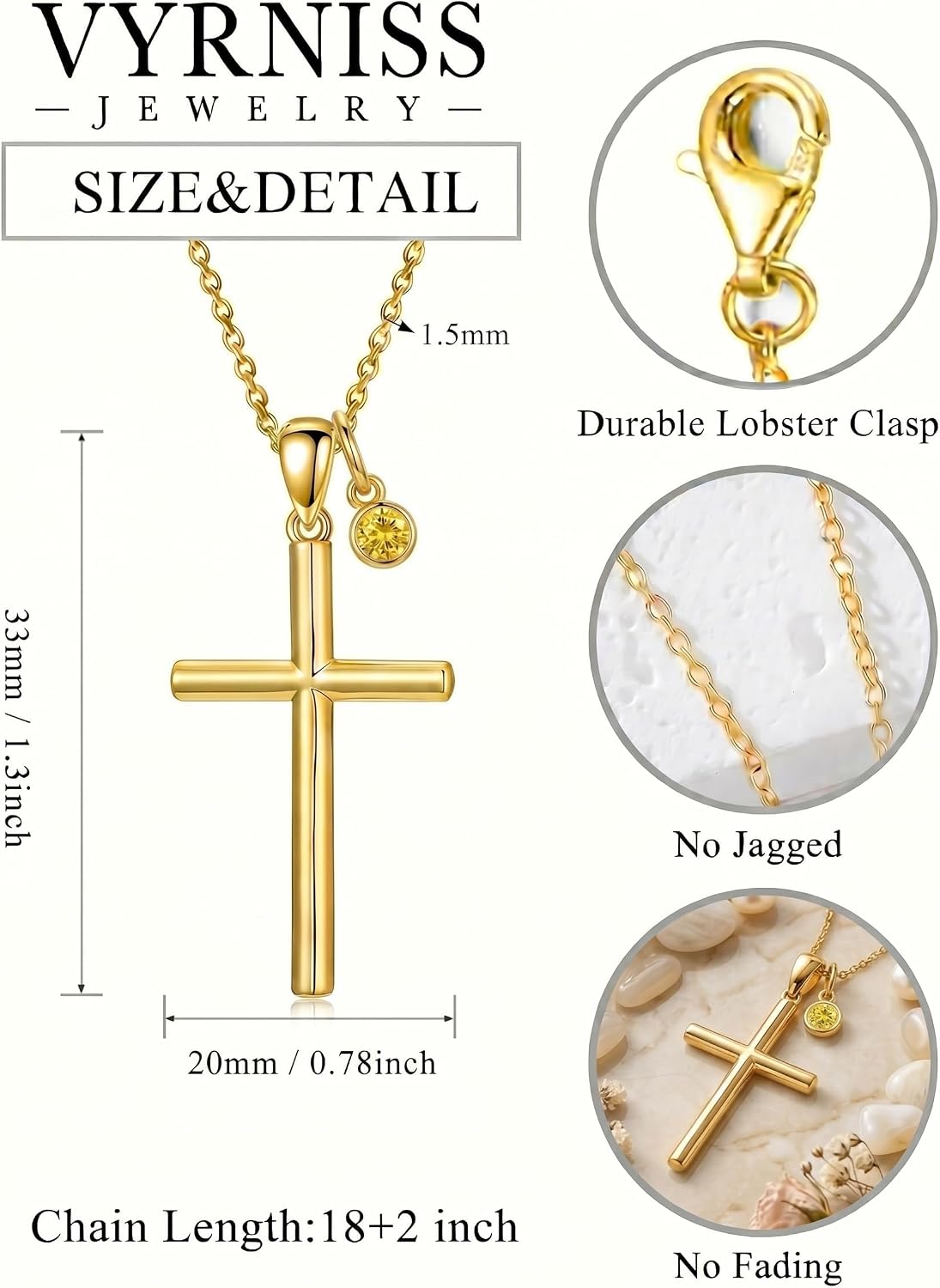 18K Gold Cross Pendant for Women Gold Cross Necklace 18K Gold Jewelry Religious Gift