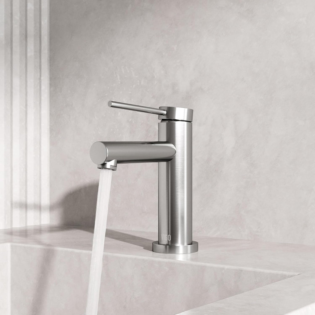 VIGO Jewel Single-Handle Single-Hole Mount Bathroom Sink Faucet, 6-Inch, Brushed Nickel, Modern Design, Solid Brass, 1.2 GPM WaterSense & Ceramic Disc Valve, Corrosion-Resistant