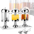 24L Commercial Beverage Juice Dispenser | Cold & Warm Drink Dispenser with Tap | Chillers & Water Fountains Three Head Juice Dispensers for Flower Tea, Soy Milk，Silver
