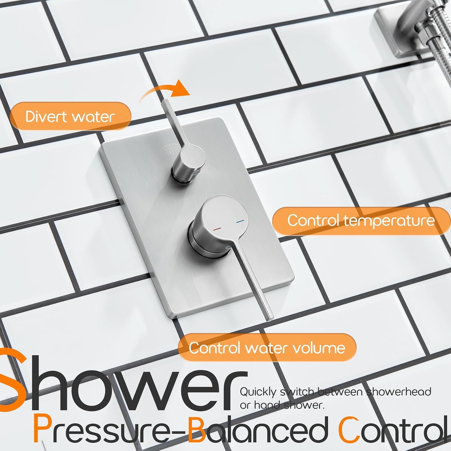 Shower Faucet Mixer Set Includes 10-Inch Rained Shower Head, 3-Setting Handheld Spray and Pressure Balance Valve Wall Mounted Brushed Nickel SF001BR-D10