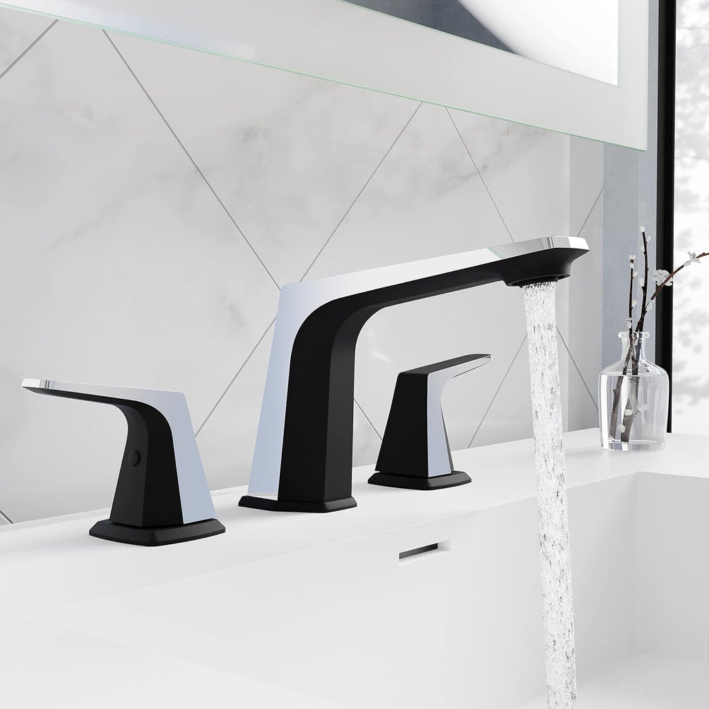 ANZZI Single Handle Bathroom Faucets for Sink 1 Hole, Single Hole Bathroom Sink Faucet, RV Faucet, Vanity Faucet, Two Tone Faucet, Matte Black & Chrome Faucet and Pop-up Drain (L-AZ900MB-CH)
