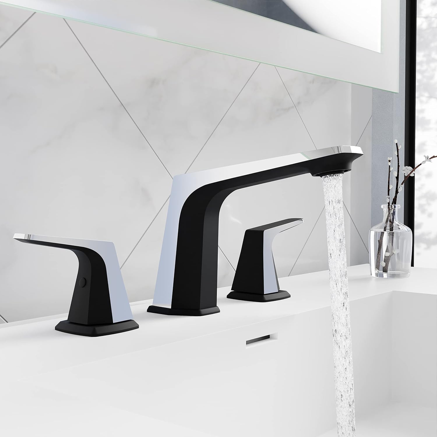ANZZI Single Handle Bathroom Faucets for Sink 1 Hole, Single Hole Bathroom Sink Faucet, RV Faucet, Vanity Faucet, Two Tone Faucet, Matte Black & Chrome Faucet and Pop-up Drain (L-AZ900MB-CH)