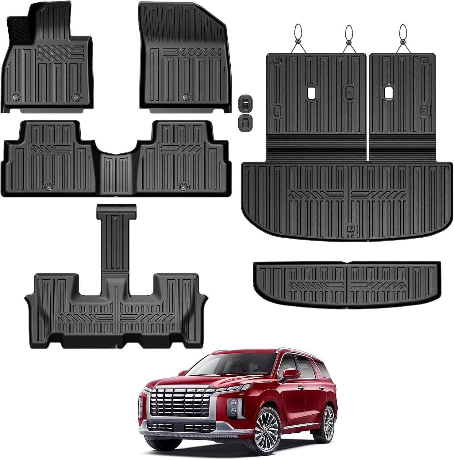 GALVAGNIATE Floor Mats for Hyundai Palisade 2020-2025, All Weather Floor Mats Trunk Cargo Liner with Backrest Protectors Accessories, Full Coverage Set (Fit 7/8 Seats)