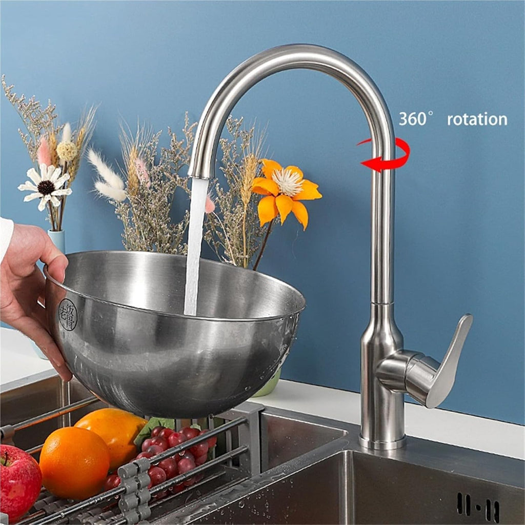 Stainless Steel Kitchen Faucet Black Brushed Kitchen Sink Mixer 360 Degree Rotate Hot Cold Water(2)