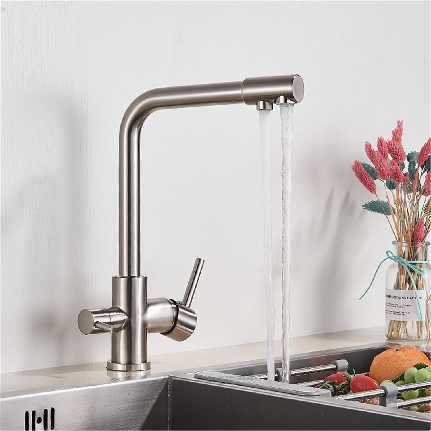 360° Rotating Deck-Mounted Filtered Pure Water Kitchen Faucet with Hot and Cold Water Mixer Tap(Brushed Nickel)