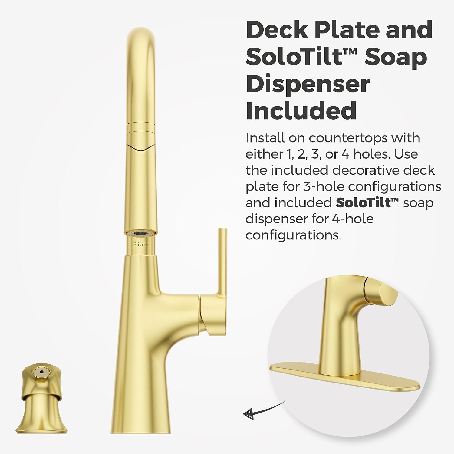 Pfister Tasso Kitchen Faucet with Pull Down Sprayer and Soap Dispenser, Single Handle, High Arc, NSF Certified, Brushed Gold Finish, F5297TSOBG