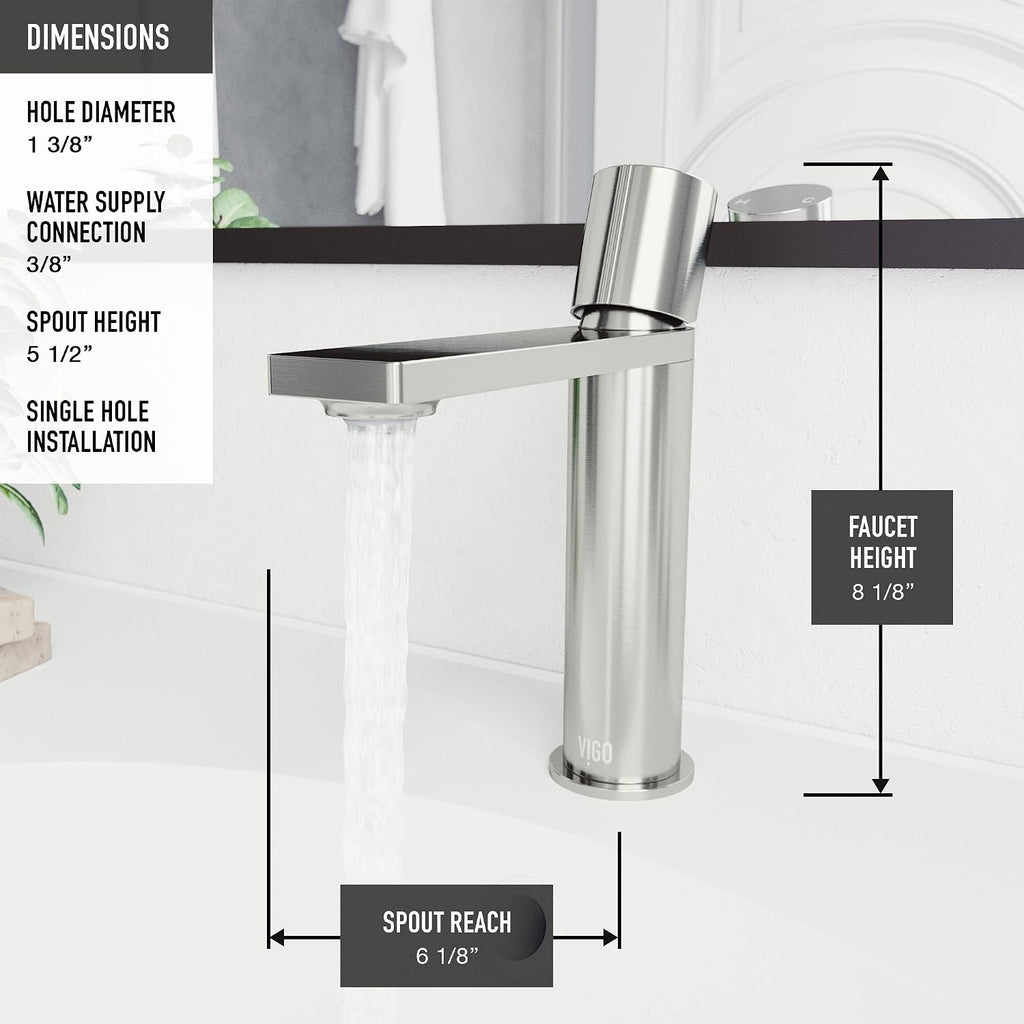VIGO Halsey Single-Handle Single-Hole Mount Bathroom Sink Faucet, 8-Inch, Brushed Nickel, Modern Design, Solid Brass, 1.2 GPM WaterSense & Ceramic Disc Valve, Corrosion-Resistant