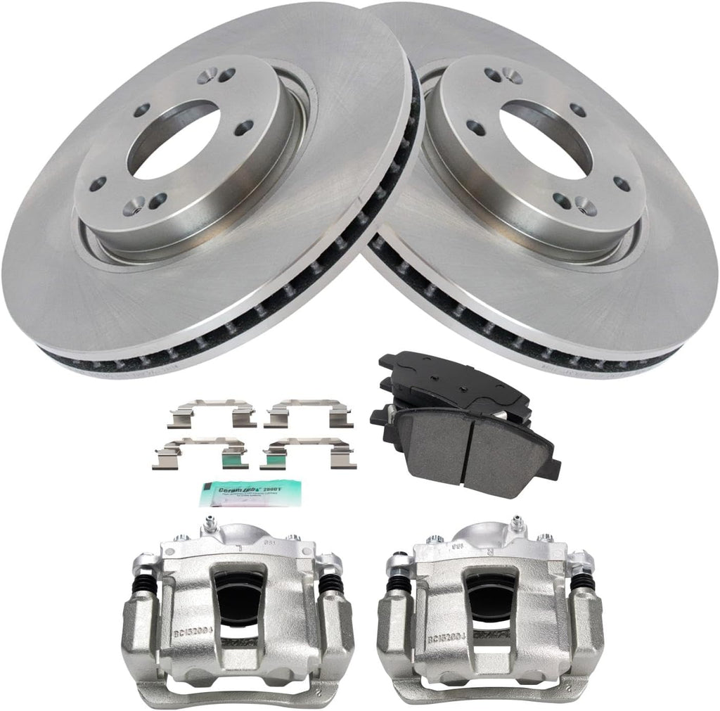 TRQ Front Brake Pad and Rotor Set Semi Metallic Vented Rotors Calipers Compatible with 2011-2015 Hyundai Sonata 2011-2016 Kia Optima