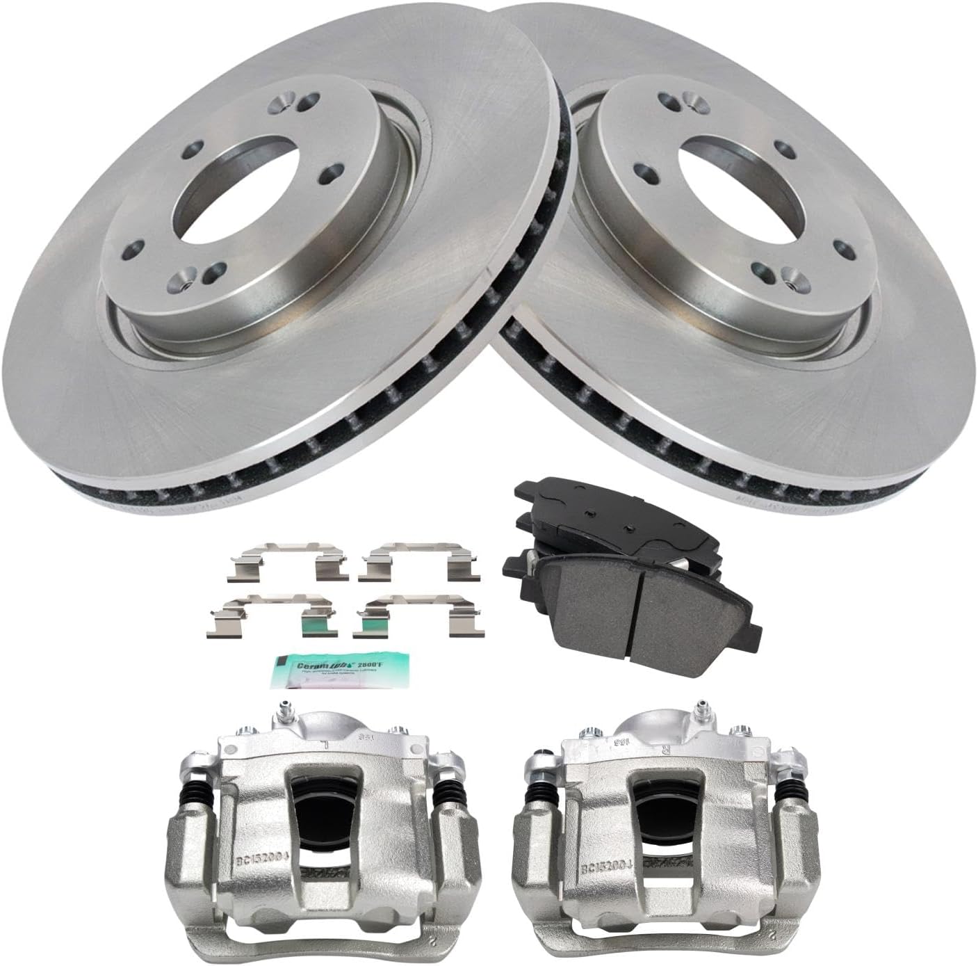 TRQ Front Brake Pad and Rotor Set Semi Metallic Vented Rotors Calipers Compatible with 2011-2015 Hyundai Sonata 2011-2016 Kia Optima
