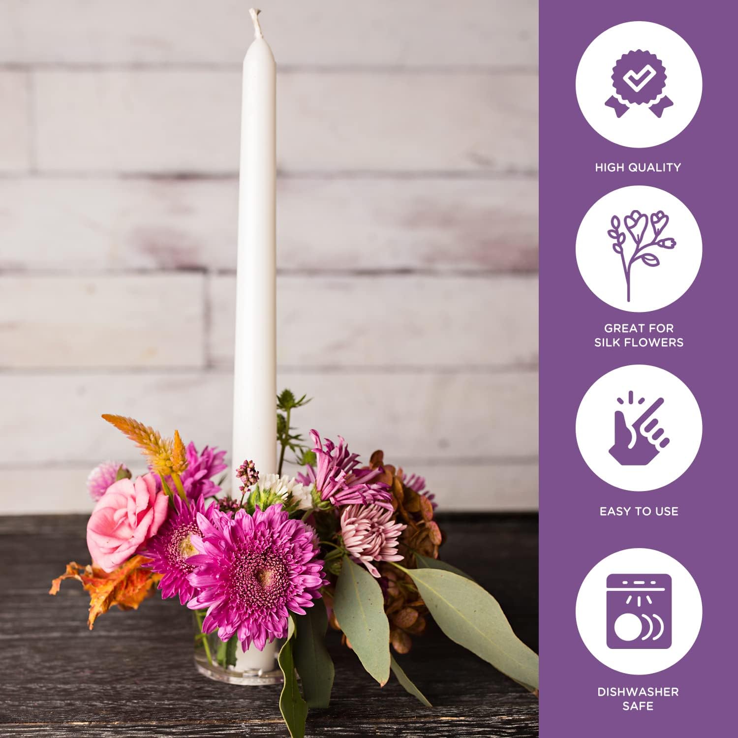 Floral Genius Case of 72 Candle Ring Vases 2-5/8' Diameter for Fresh and Artificial Flowers | Easy to Use | Water-Tight, Dishwasher Safe, Resuable Taper Candle Flower Frog Arrangement | USA Made