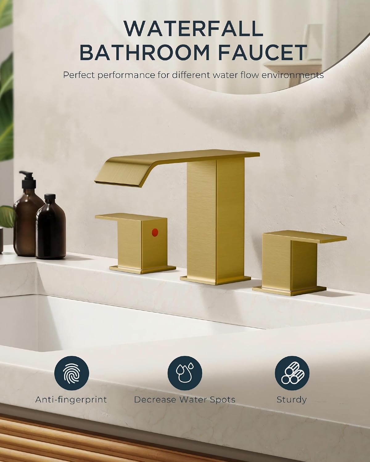 FORIOUS Brushed Gold Bathroom Sink Faucets 3 Hole Widespread, 2 Handles Bathroom Faucet with Pop-up Drain and Flexible Hot and Cold Water Hoses, Suitable for Vanity RV Restroom, 2 Pack