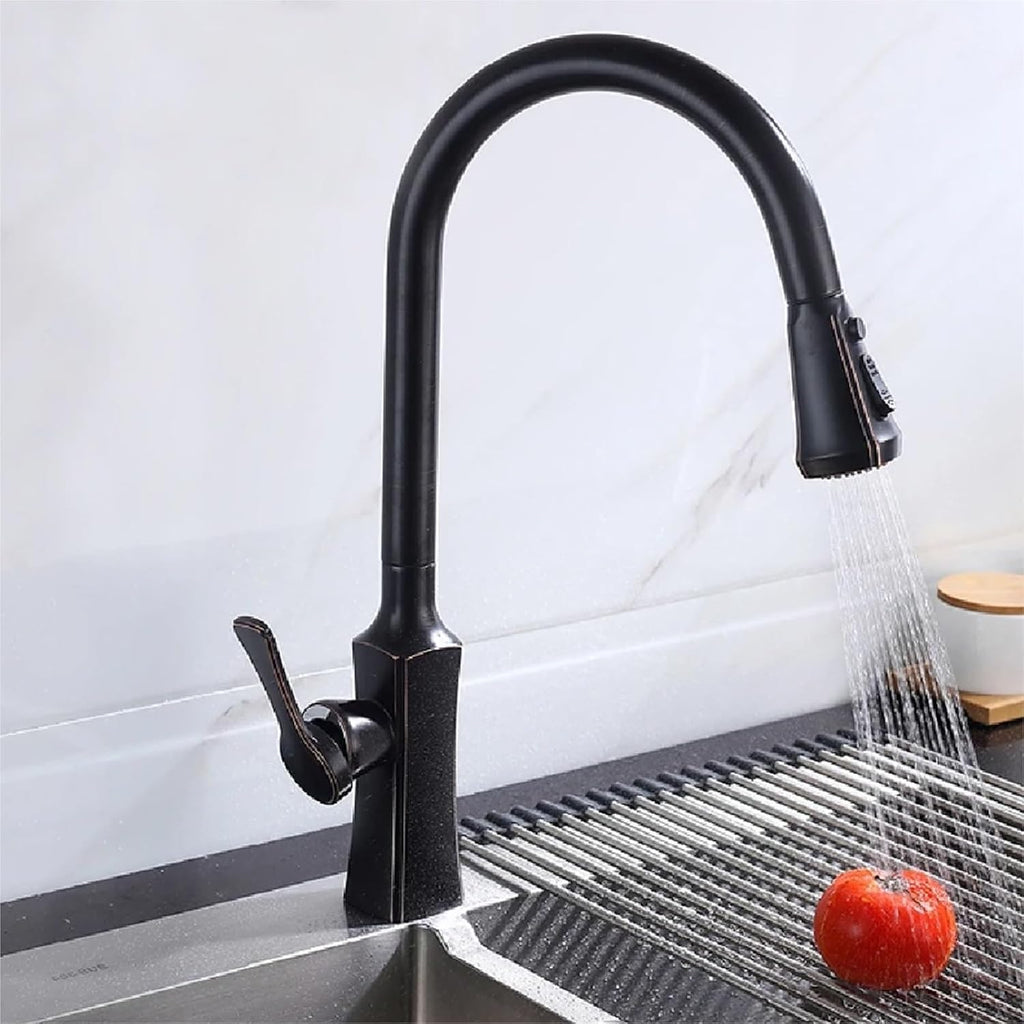 Kitchen Faucet Pull Out 2 Function Head Kitchen Sink Mixers Deck Mounted Spring Mixer Faucet(Matte Black)