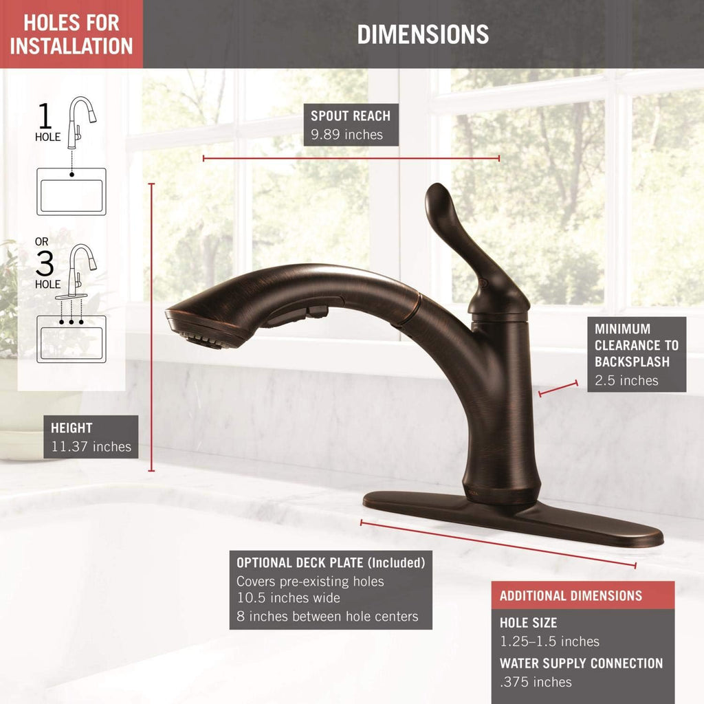 Delta Linden Oil Rubbed Bronze Kitchen Faucet with Pull-Out Sprayer, Contemporary Single Hole Kitchen Sink Faucet, Single Handle, Venetian Bronze 4353-RB-DST