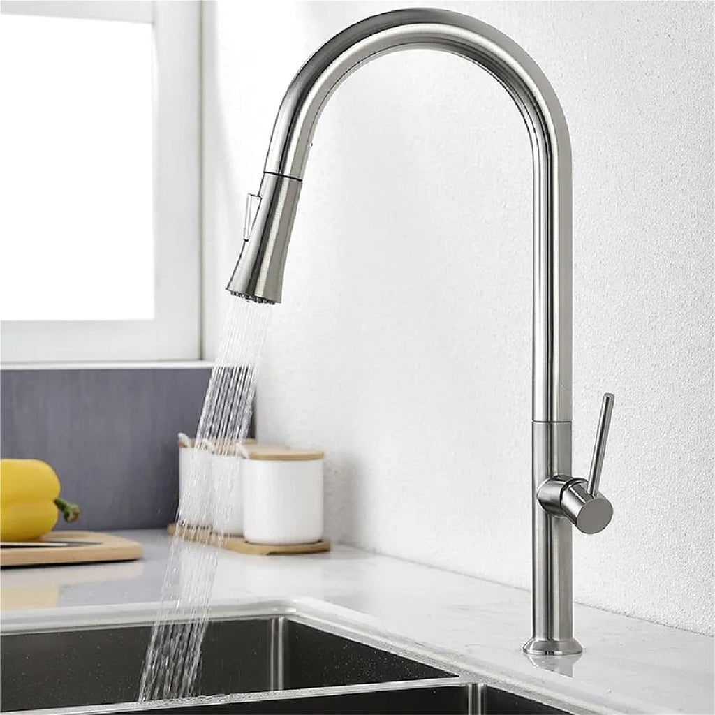Pull Out Kitchen Sink Water Tap Single Handle Cold and Hot Water Mixer Tap 360 Rotation Kitchen Faucet(Chrome)