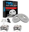TRQ Performance Front Brake Pad and Rotor Set Ceramic Vented Coated Rotors Calipers Compatible with 2011-2012 Nissan Sentra SE-R