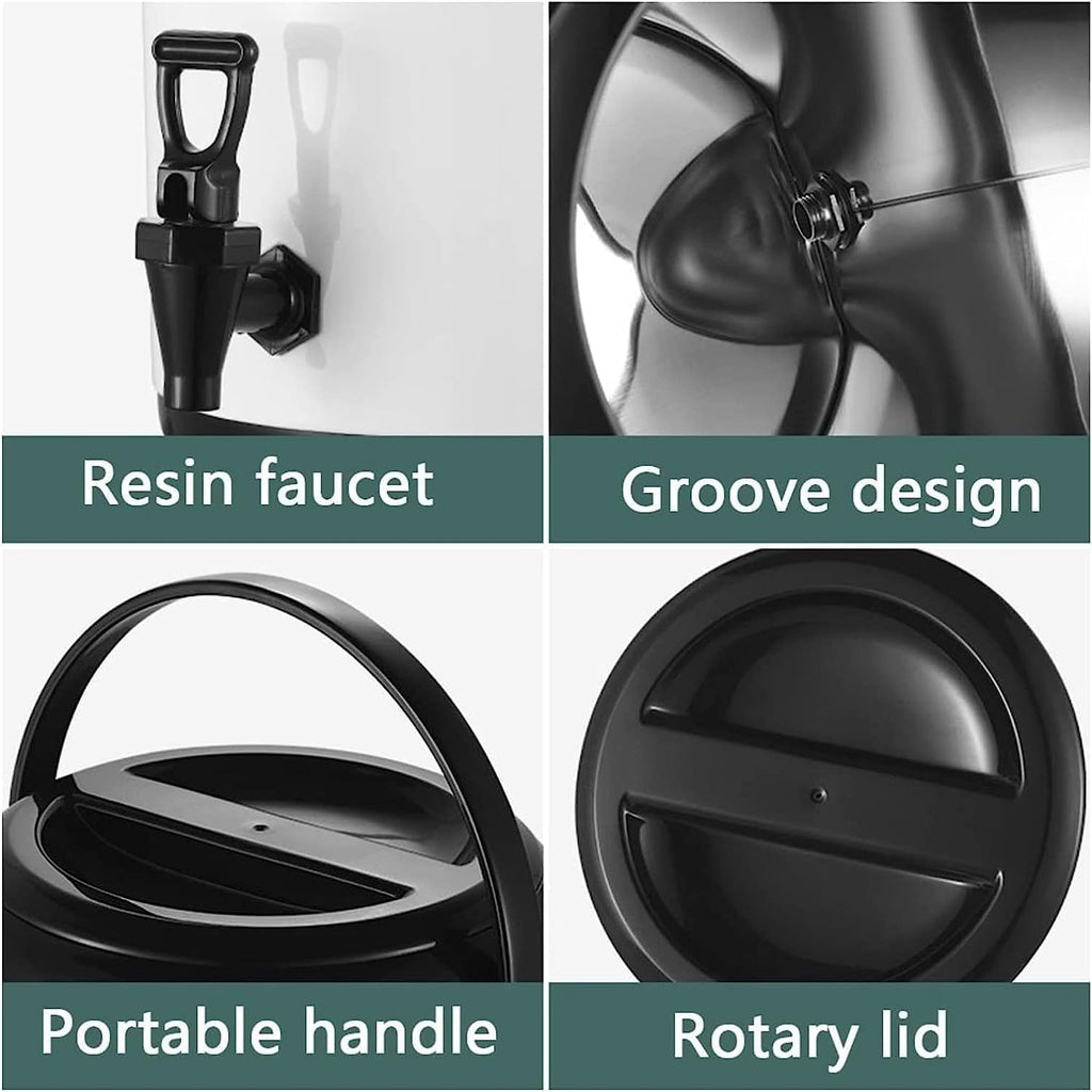 Urn Boiler Hot and Cold Water Dispenser Stainless Steel Tea Hot Water Bottle with Faucet Portable Handle Large Capacity Sealing for Catering Office Hotels Party (Color : Black, Size : 10L)