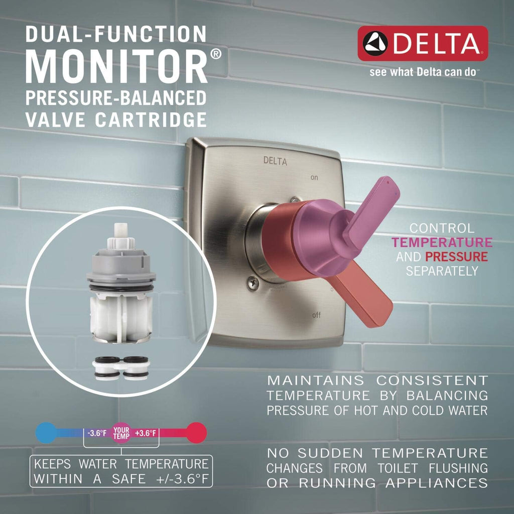 Delta Tetra 17 Series Matte Black Dual-Function Shower Faucet Set with In2ition 2-in-1 Dual Shower Head with HandHeld Spray Combo, Valve Trim Kit, Matte Black T17289-BL (Valve Not Included)