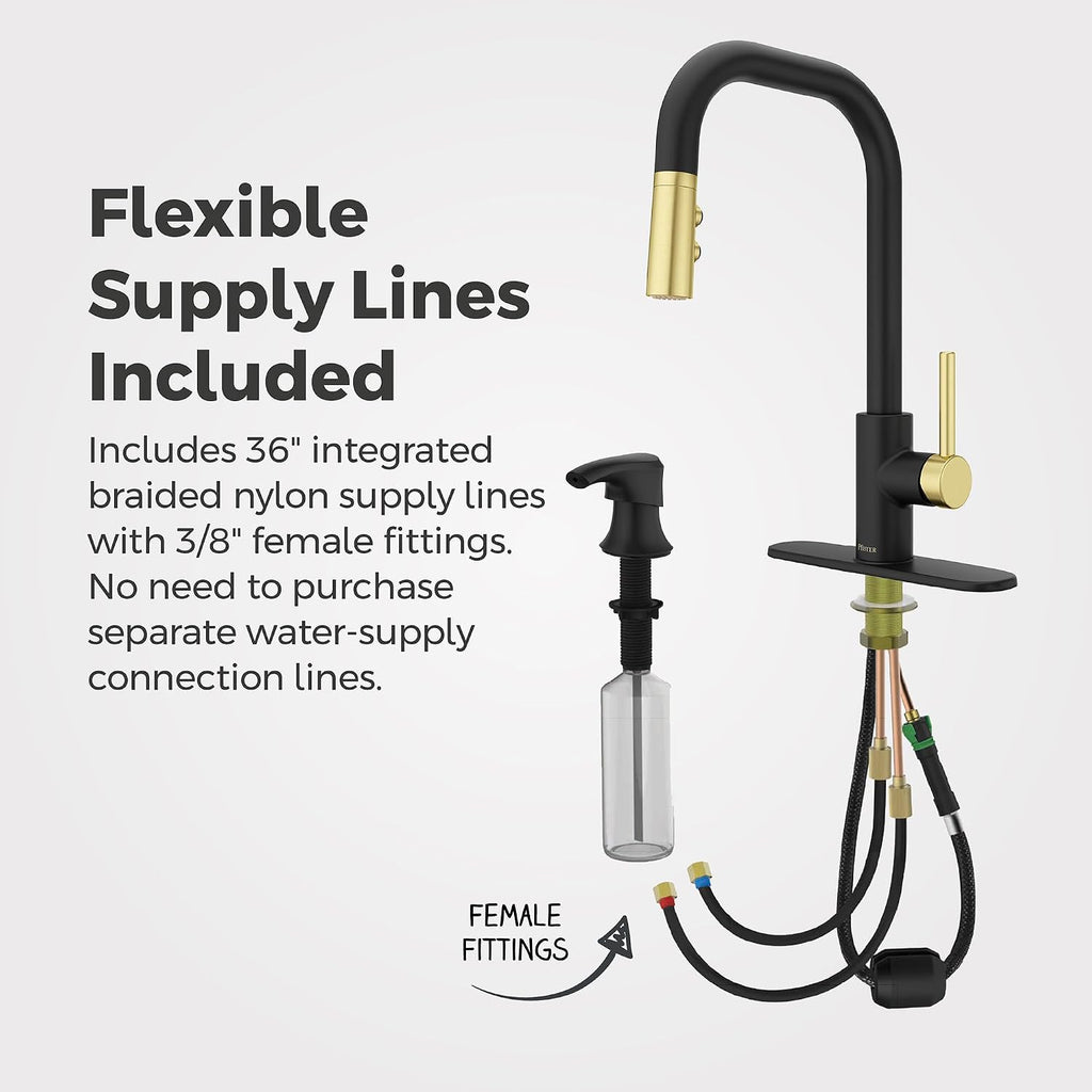 Pfister Zanna 1-Handle Pull-Down Kitchen Faucet in Matte Black and Brushed Gold