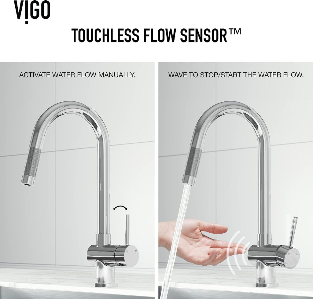 VIGO Gramercy 17'' H Single Handle Pull-Down Sprayer Kitchen Faucet with Touchless Sensor in Chrome-VG02008CHS