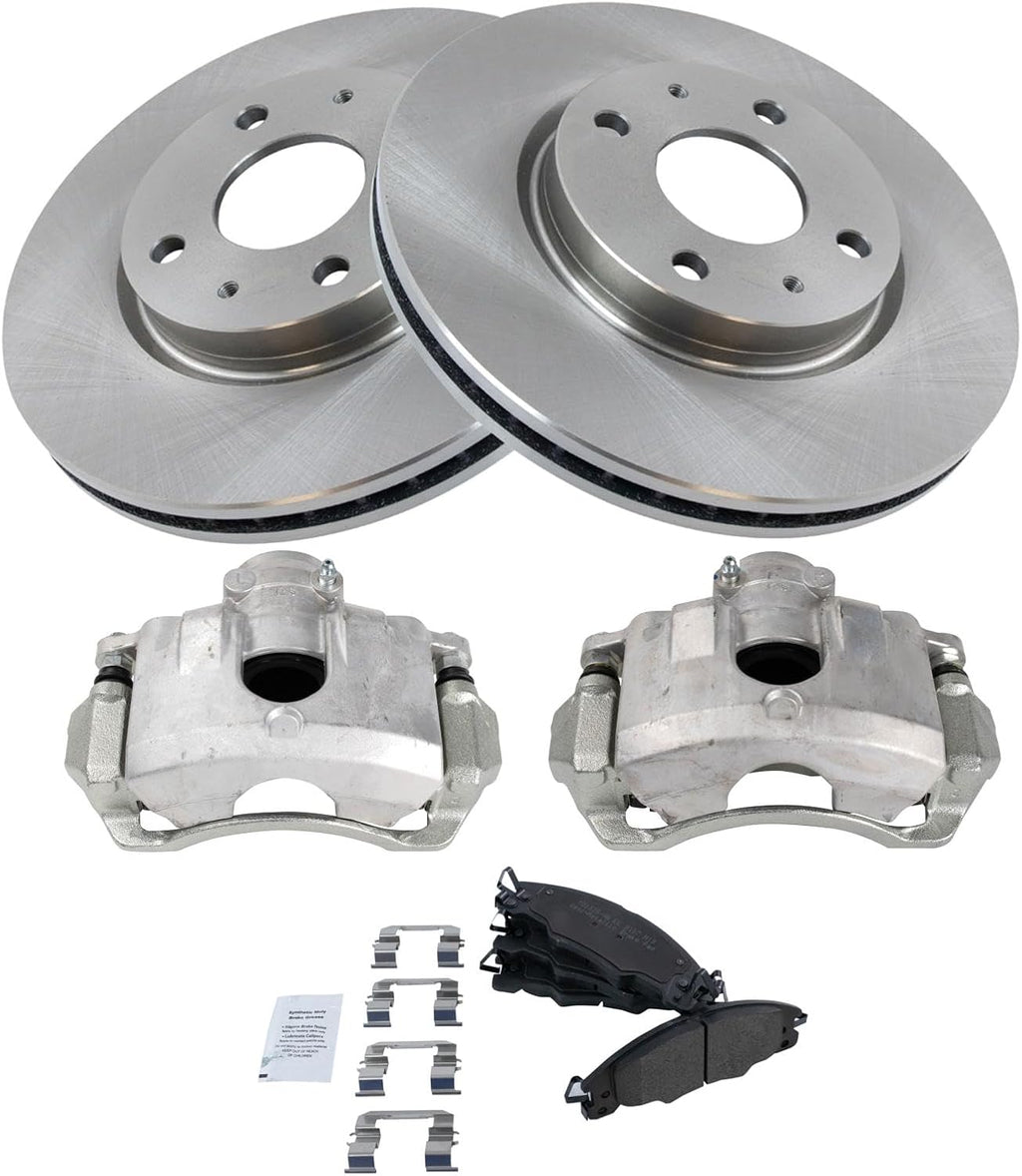 TRQ Front Semi Metallic Brake Pad and Rotor Set Includes Calipers 10.83 in for 2008-2011 Ford Focus