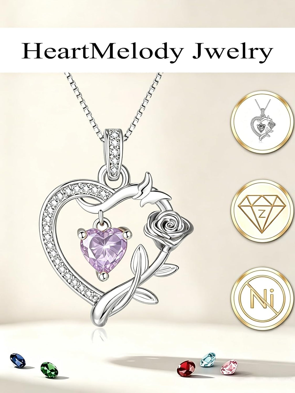 HeartMelody Heart Necklaces for Women Gold,14k 18K White Gold Plated Dainty Rose Butterfly Necklace with Garnet Birthstone Pendant Necklace Everyday Jewelry Birthday Christmas Gifts for Women Mom Her
