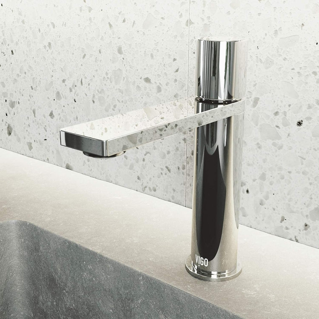 VIGO Halsey Single-Handle Single-Hole Mount Bathroom Sink Faucet, 8-Inch, Chrome, Modern Design, Solid Brass, 1.2 GPM WaterSense & Ceramic Disc Valve, Corrosion-Resistant