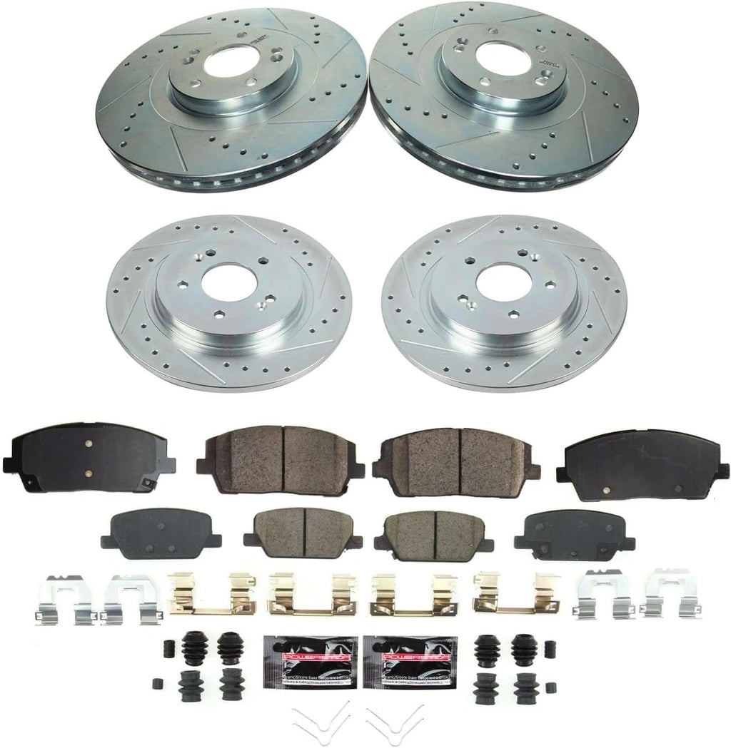 PowerStop Front and Rear Brake Kit for Hyundai Palisade 2020-25 | Kia Telluride 2020-24 - Drilled and Slotted Disc Rotors with Carbon-Fiber Ceramic Brake Pads Replacement, K8918