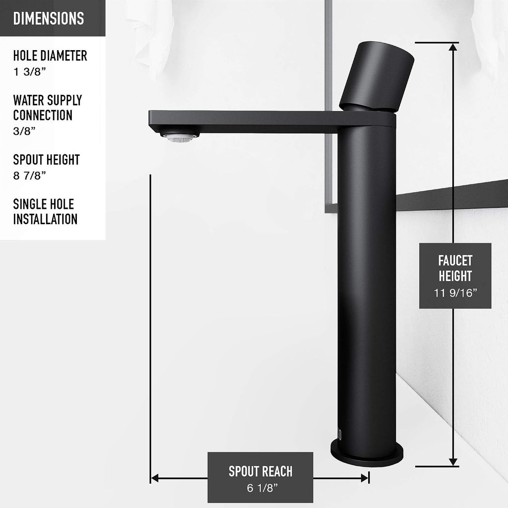 VIGO Gotham Single-Handle Single-Hole Mount Vessel Bathroom Sink Faucet, 12-Inch, Matte Black, Modern Design, Solid Brass, 1.2 GPM WaterSense & Ceramic Disc Valve, Corrosion-Resistant