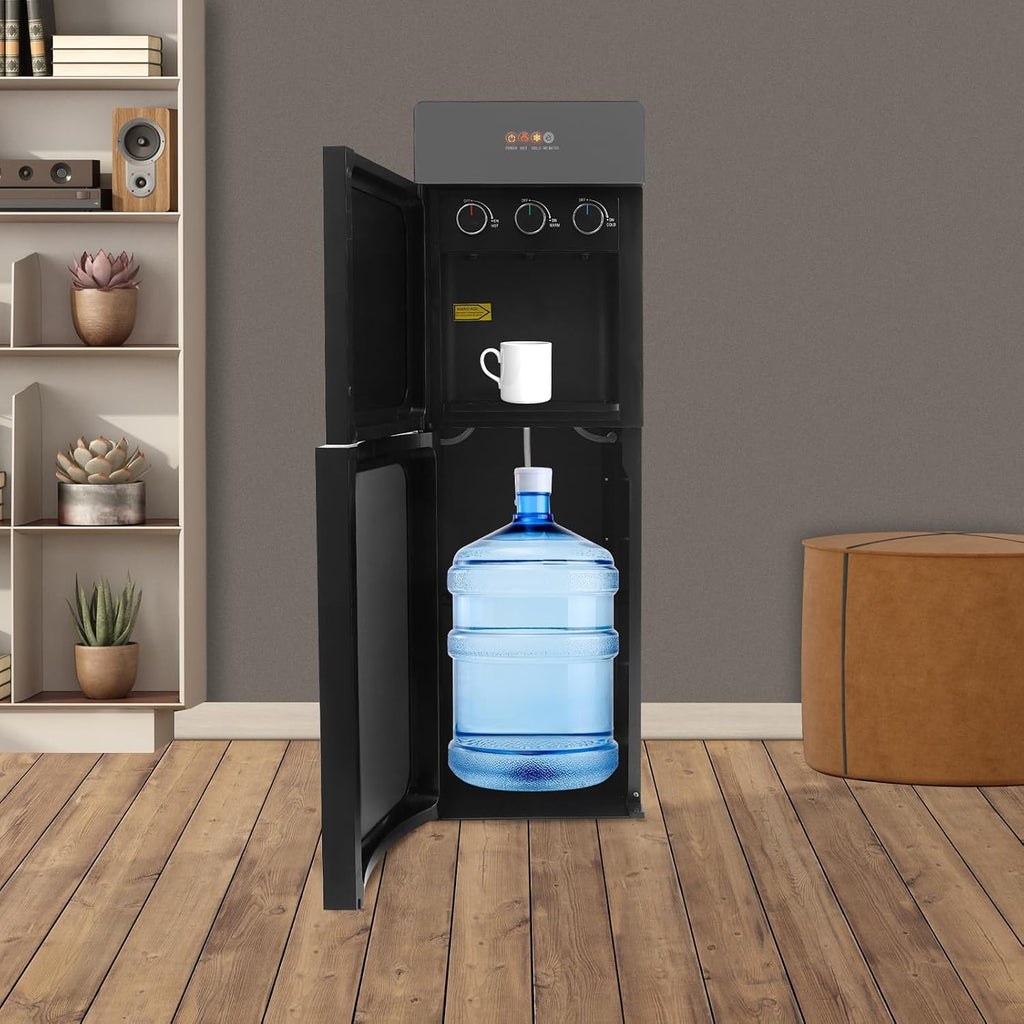 Bottom Loading Water Cooler Dispenser, Premium Standing Water Dispenser w/Heating and Cooling Functions, 4 Indicator Lights Hot and Cold Water Dispenser for Home, Office (Silver-Gray)
