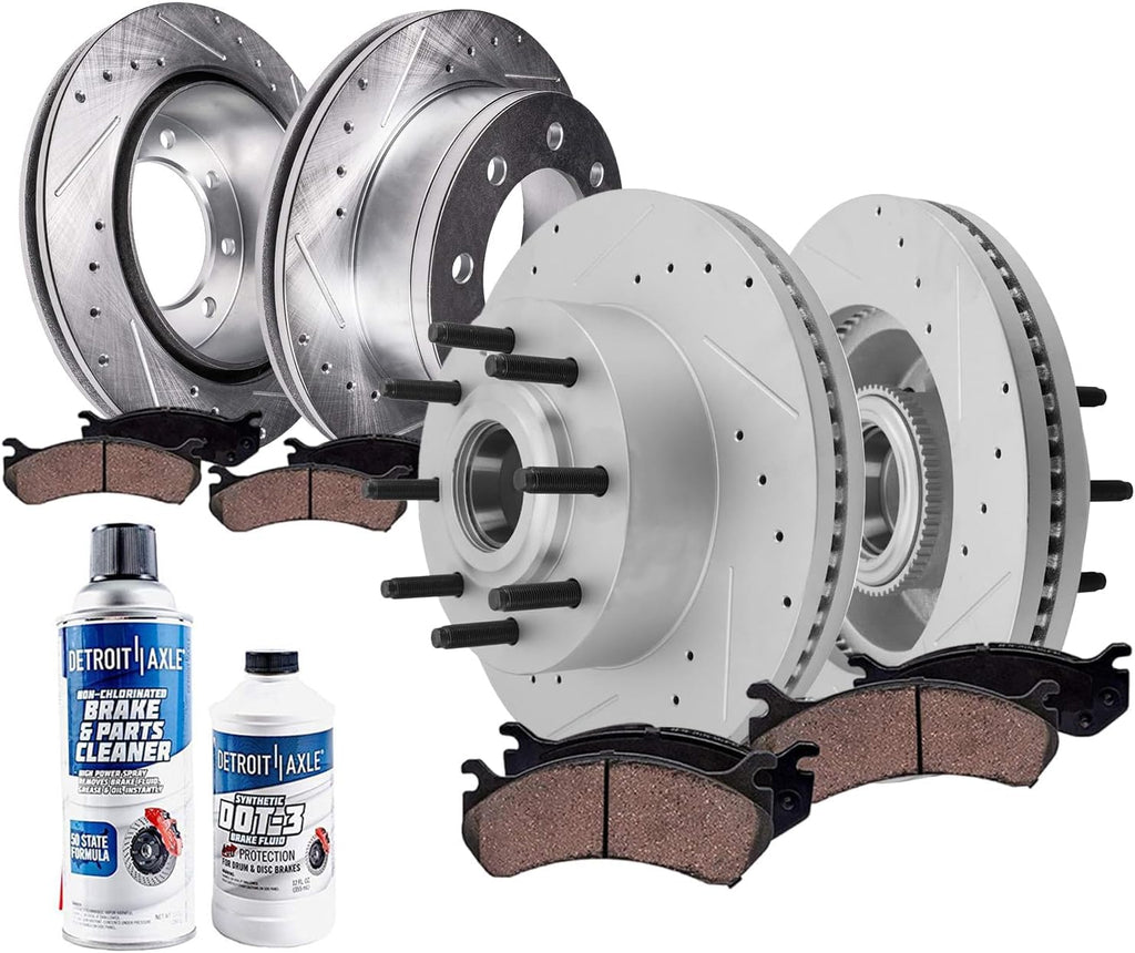Detroit Axle - RWD Brake Kit for Ford 2012-2022 F-250 2013-2022 F-350 Super Duty Drilled Slotted Disc Brake Rotors Ceramic Brakes Pads Replacement: 14.29' inch Front and Rear Rotor