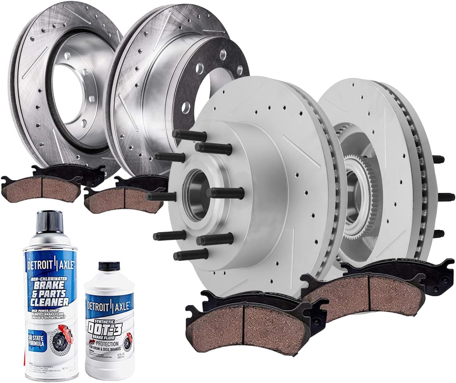 Detroit Axle - RWD Brake Kit for Ford 2012-2022 F-250 2013-2022 F-350 Super Duty Drilled Slotted Disc Brake Rotors Ceramic Brakes Pads Replacement: 14.29' inch Front and Rear Rotor