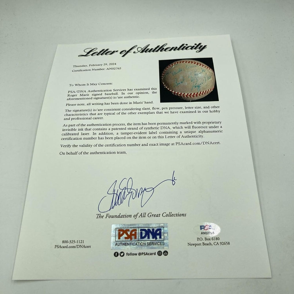 Roger Maris 60th Home Run Signed Game Used Baseball Ties Babe Ruth PSA DNA COA - MLB Autographed Game Used Baseballs