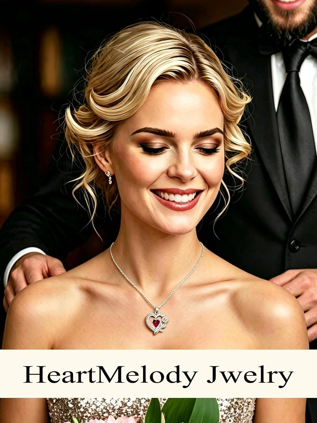 HeartMelody Heart Necklaces for Women Gold,14k 18K White Gold Plated Dainty Rose Butterfly Necklace with Garnet Birthstone Pendant Necklace Everyday Jewelry Birthday Christmas Gifts for Women Mom Her