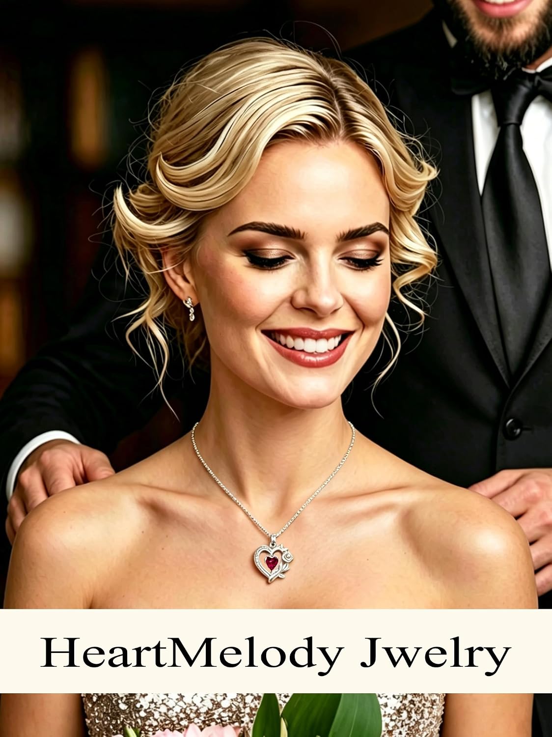 HeartMelody Heart Necklaces for Women Gold,14k 18K White Gold Plated Dainty Rose Butterfly Necklace with Garnet Birthstone Pendant Necklace Everyday Jewelry Birthday Christmas Gifts for Women Mom Her