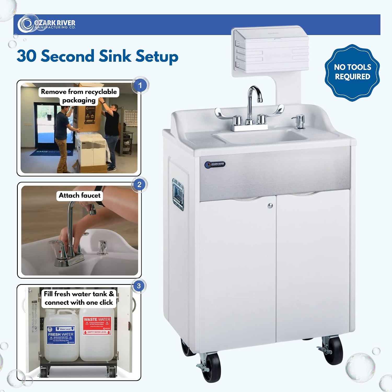 Ozark River Portable Sinks Titan PRO1 White Outdoor/Indoor Self-Contained Portable Hot Water Hand Washing Sink NSF Certified